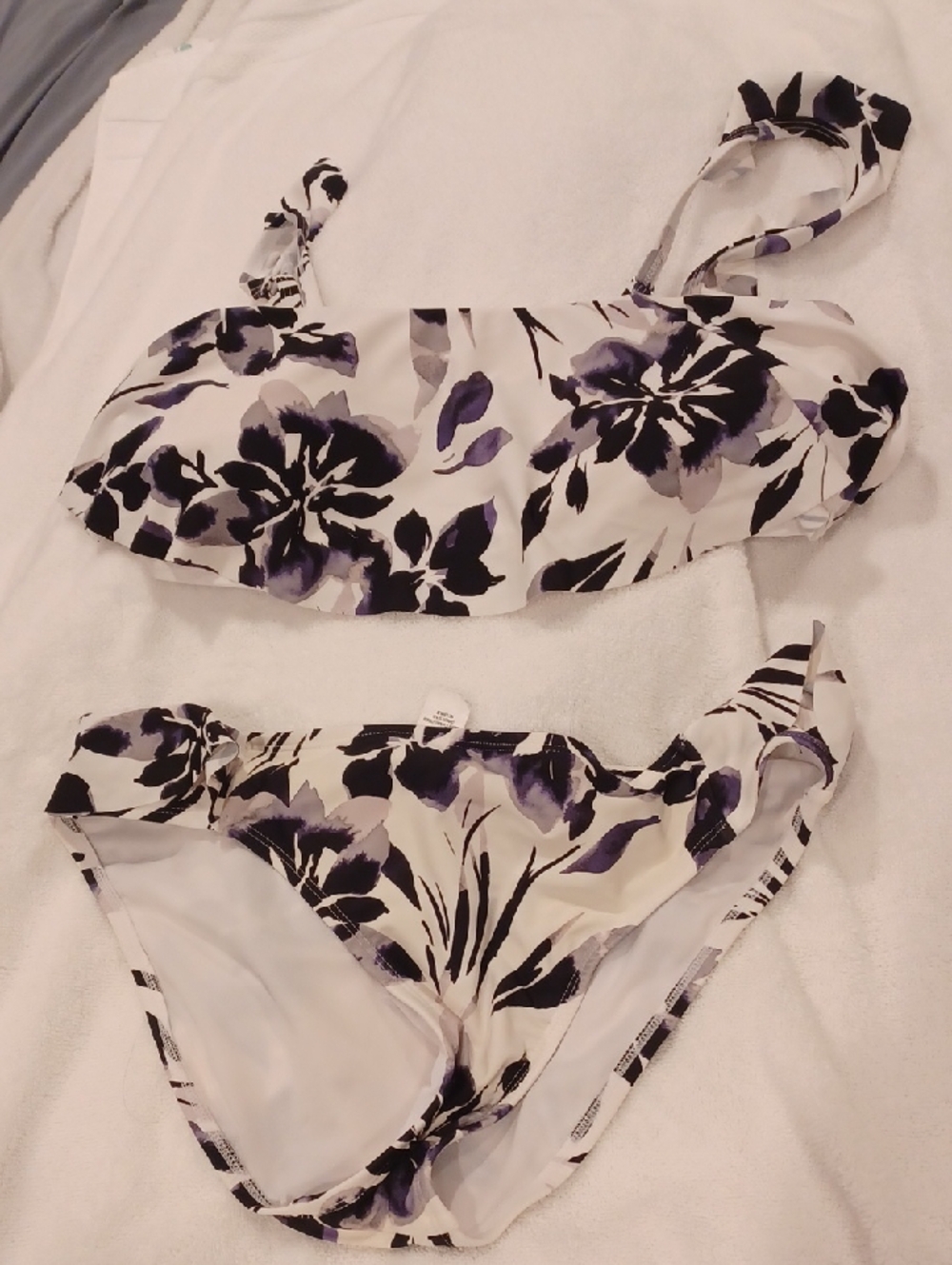 Floral Print Purple & Black Bandeau Bikini Set